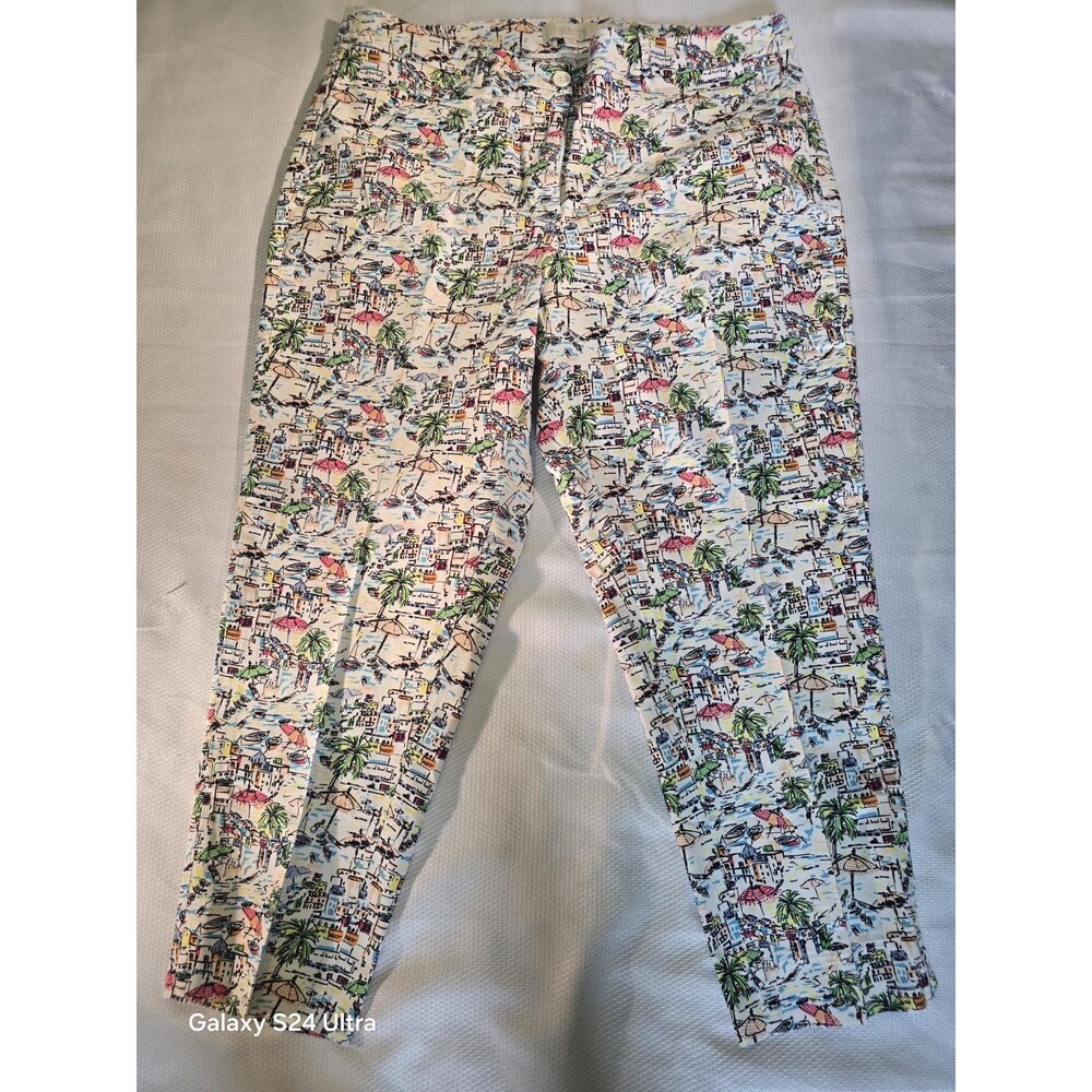TALBOTS WOMAN Island Print Front Zip Cropped 4 Pckt Ctn/Spndx Pants Sz 16W